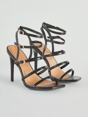 Oo La La Faux Leather Caged Stiletto Heels