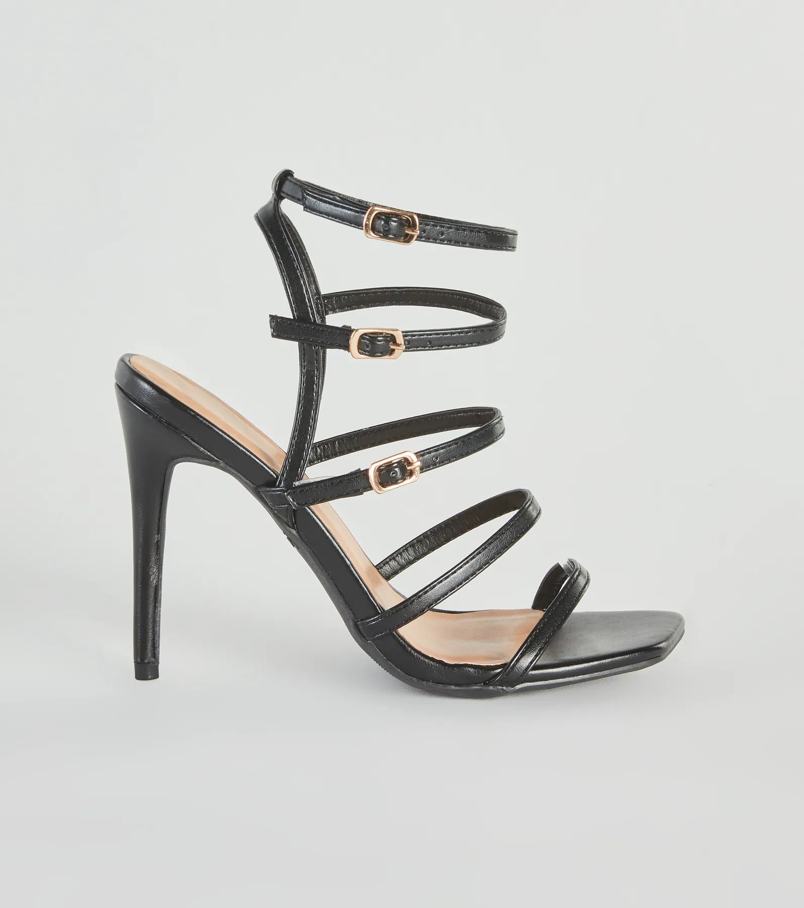 Oo La La Faux Leather Caged Stiletto Heels - Image 2