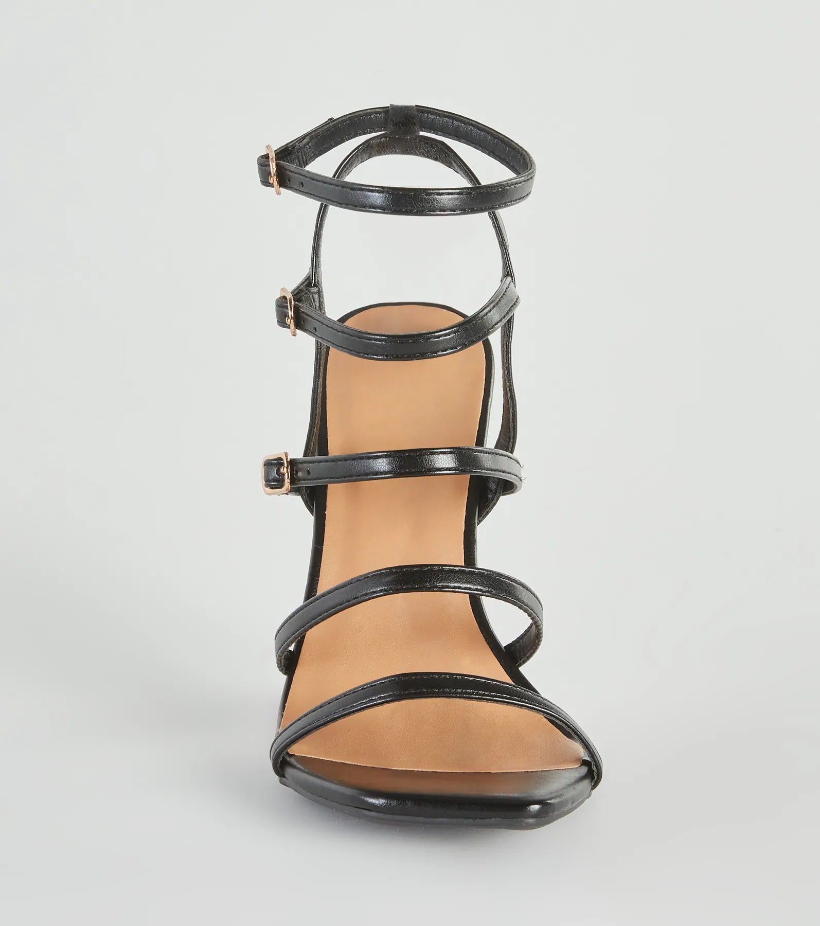Oo La La Faux Leather Caged Stiletto Heels - Image 3