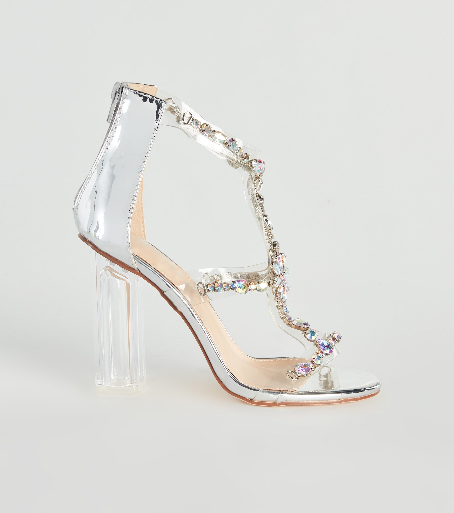 Iridescent Glow Gemstone Clear Block Heels - Image 3