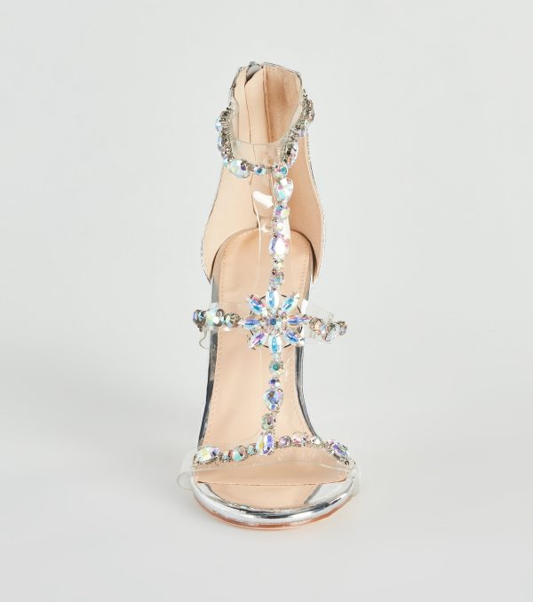 Iridescent Glow Gemstone Clear Block Heels - Image 2