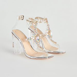Midnight Glamour Iridescent Gemstone Clear Heels