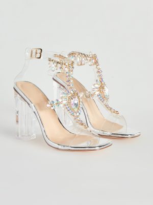 Midnight Glamour Iridescent Gemstone Clear Heels