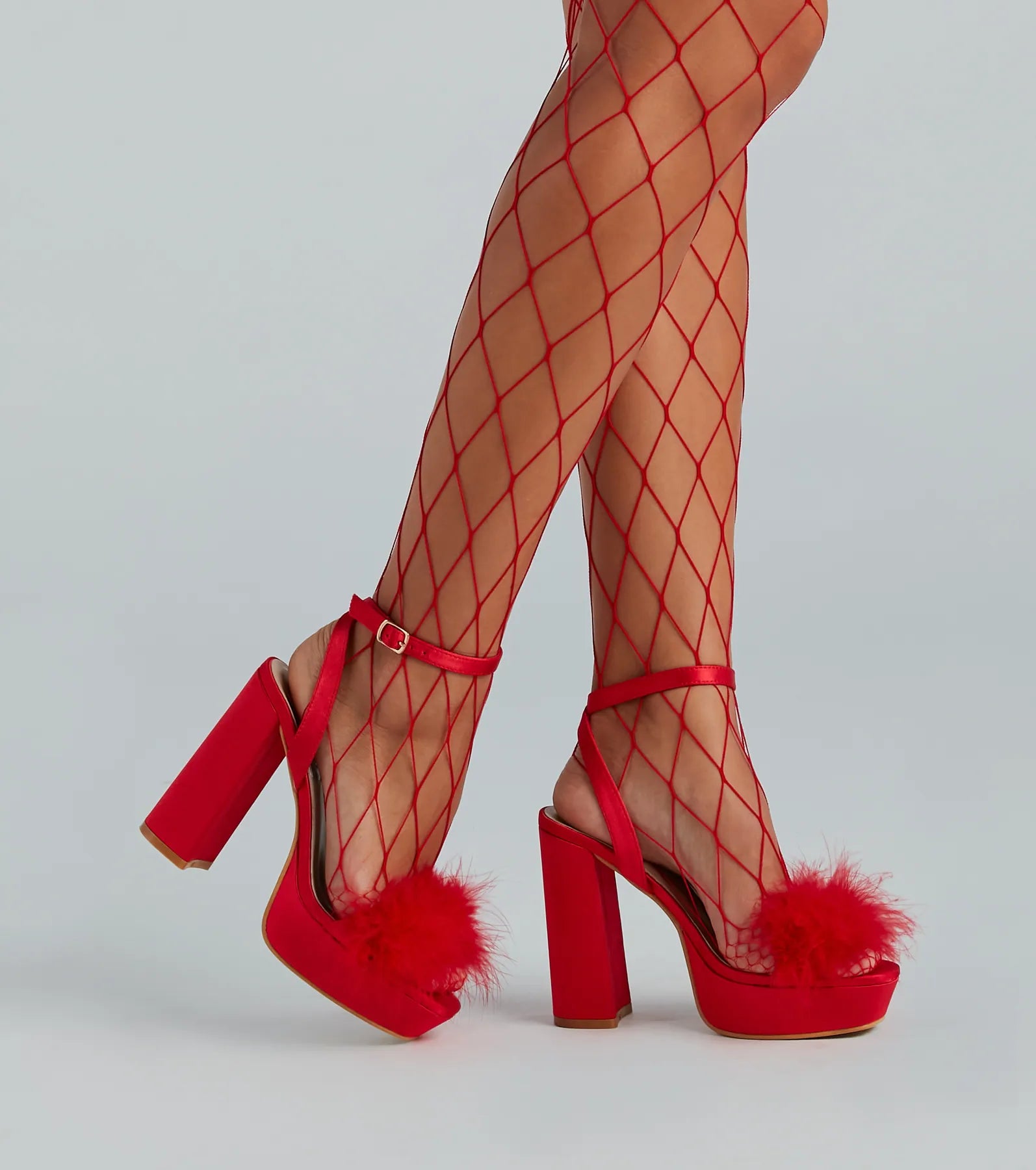 Make Em' Wink Marabou Platform Block Heels - Image 5