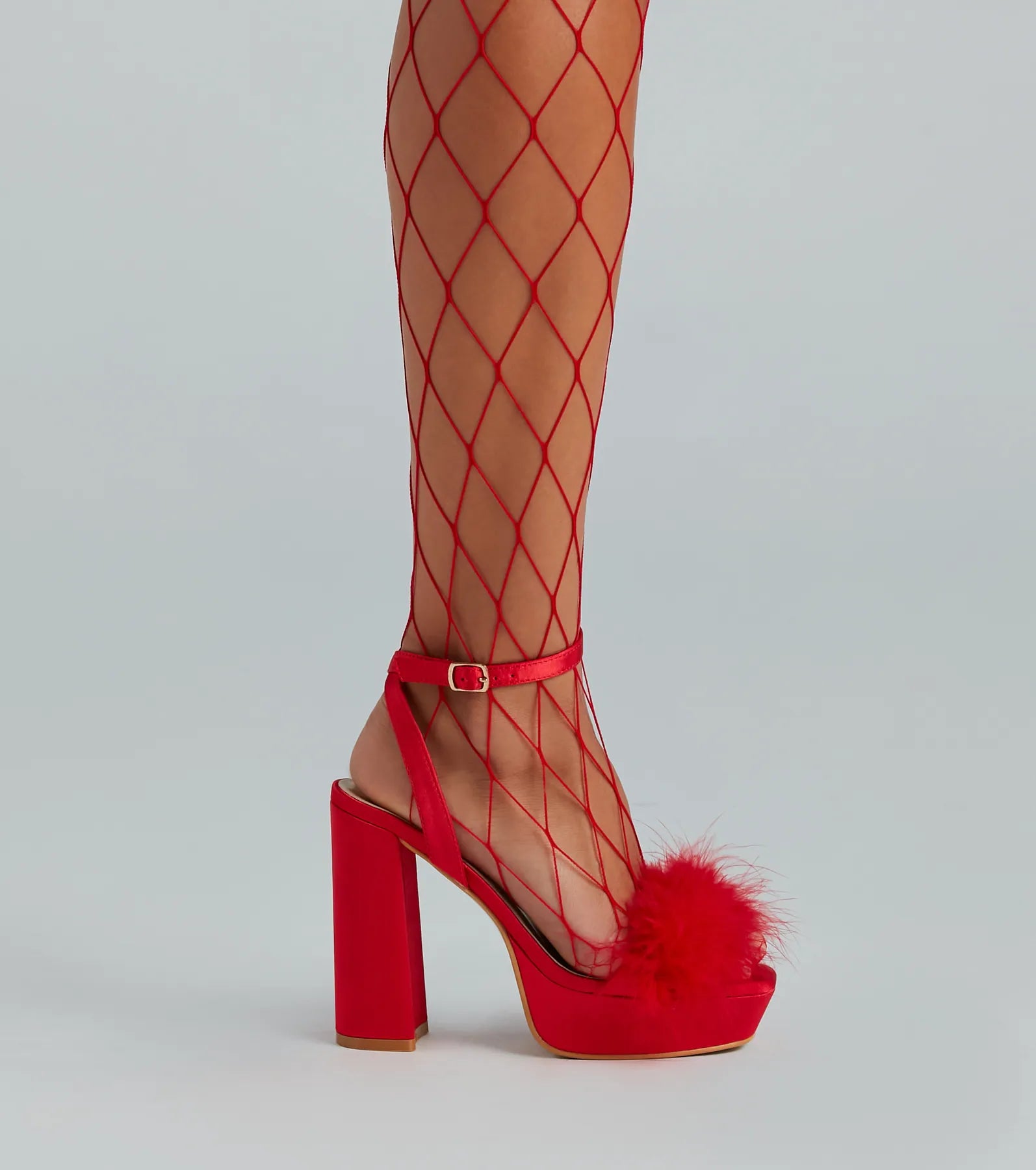Make Em' Wink Marabou Platform Block Heels - Image 7