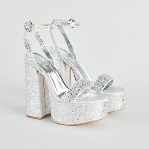 Amp Up The Glam Rhinestone Chrome Platform Heels