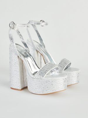 Amp Up The Glam Rhinestone Chrome Platform Heels
