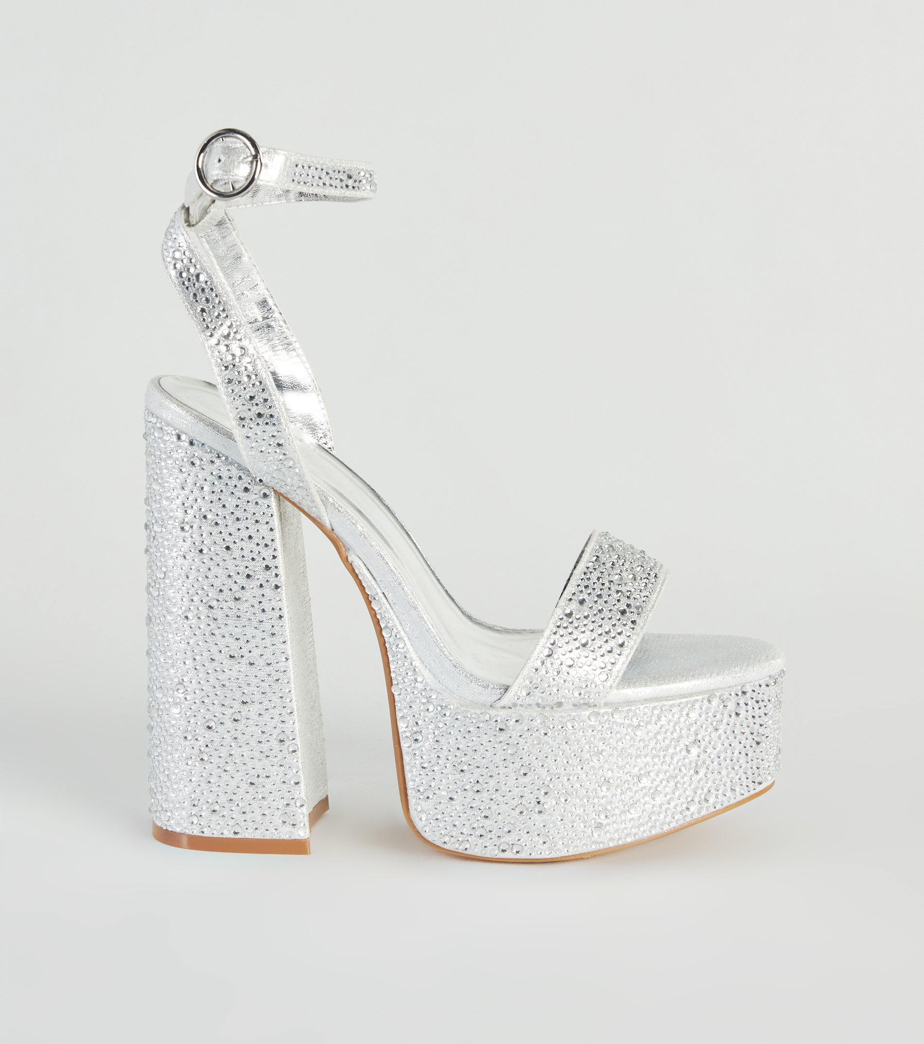 Amp Up The Glam Rhinestone Chrome Platform Heels - Image 2