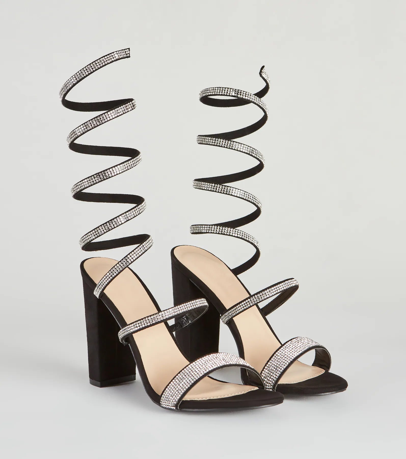 Fancy Gal Rhinestone Spiral Block Heels - Image 5