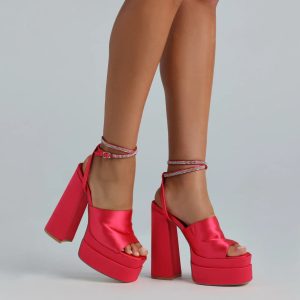 RSVP Yes Satin Platform Rhinestone Trim Heels