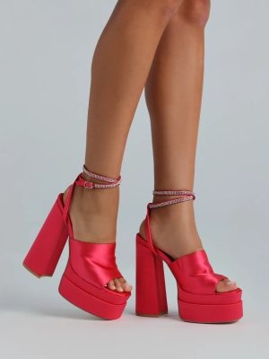 RSVP Yes Satin Platform Rhinestone Trim Heels