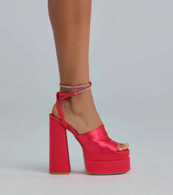 RSVP Yes Satin Platform Rhinestone Trim Heels - Image 3