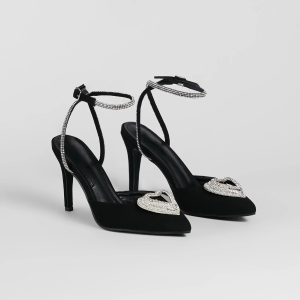 Heart Song Rhinestone Satin Stiletto Pumps