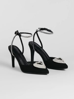 Heart Song Rhinestone Satin Stiletto Pumps