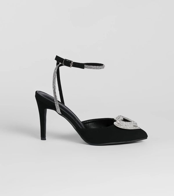 Heart Song Rhinestone Satin Stiletto Pumps - Image 2