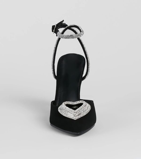 Heart Song Rhinestone Satin Stiletto Pumps - Image 3