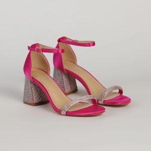 Eye-Catching Flair Rhinestone Satin Block Heels