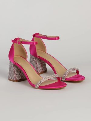 Eye-Catching Flair Rhinestone Satin Block Heels