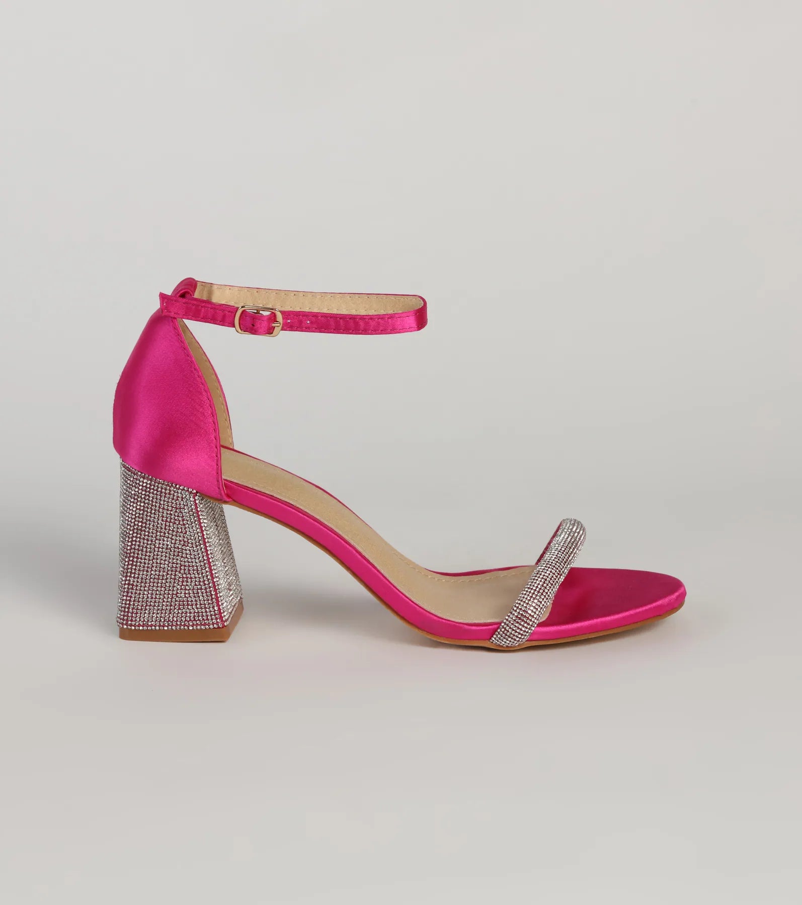 Eye-Catching Flair Rhinestone Satin Block Heels - Image 2