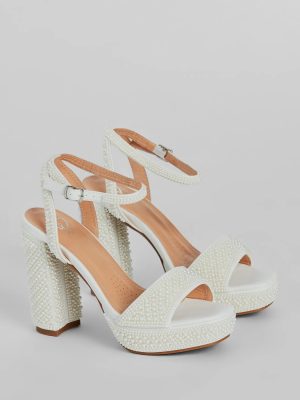 Elite Glam Faux Pearl Platform Block Heels
