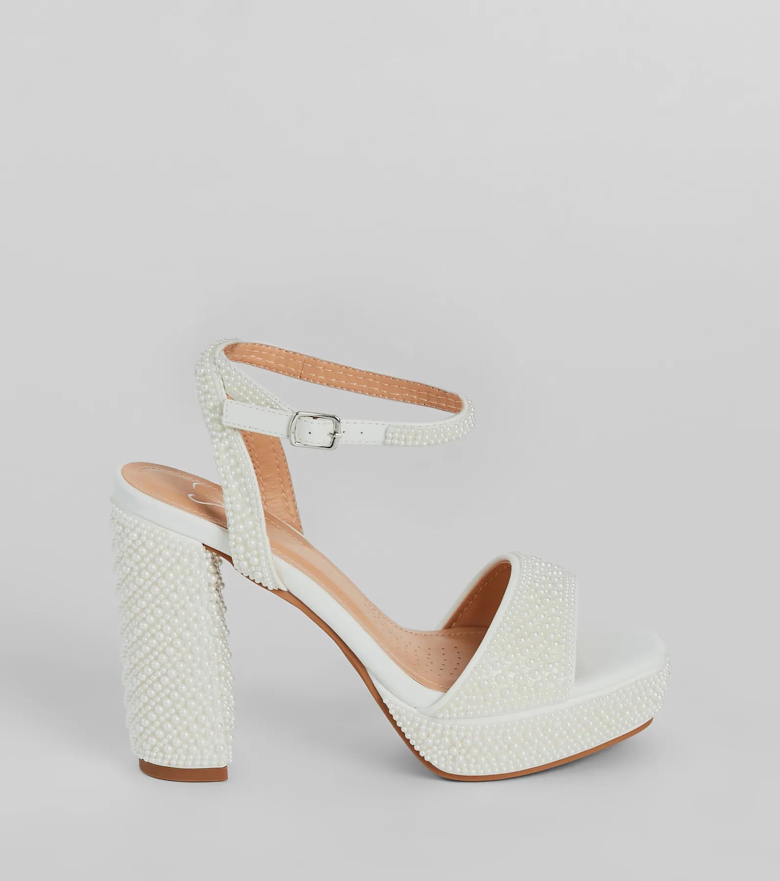 Elite Glam Faux Pearl Platform Block Heels - Image 2