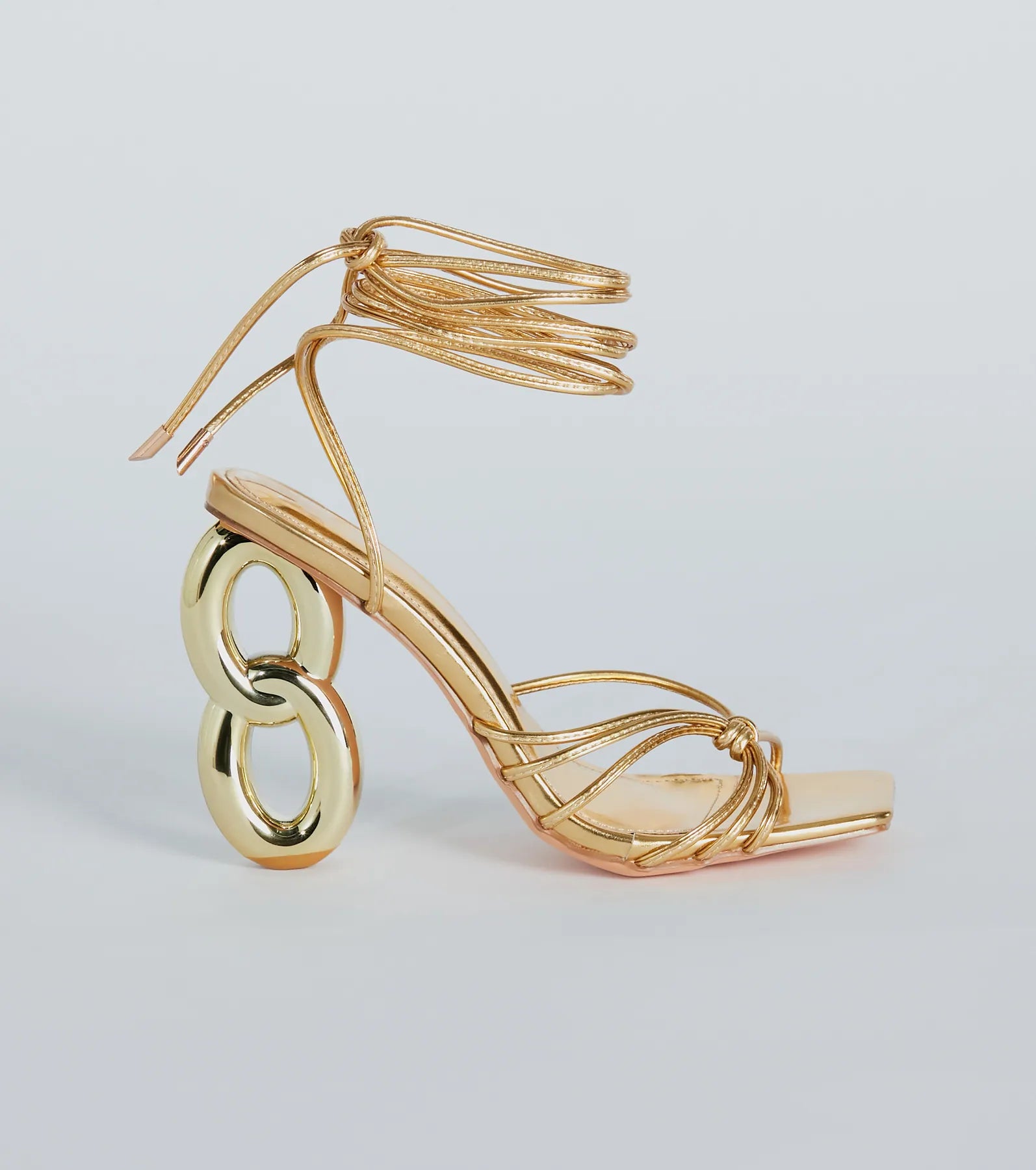 So Major Lace-Up Metallic Chain-Link Heels - Image 2