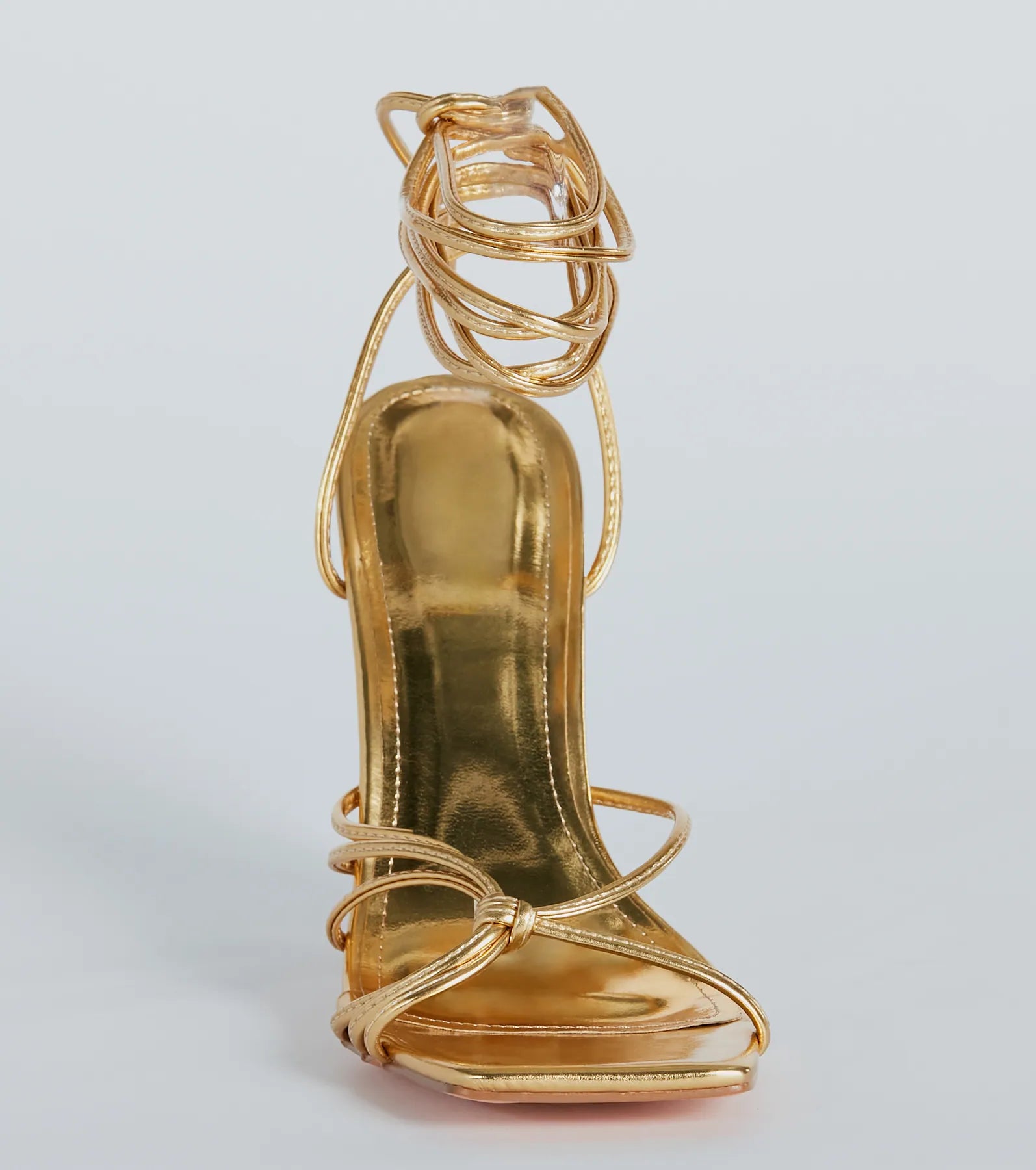 So Major Lace-Up Metallic Chain-Link Heels - Image 3