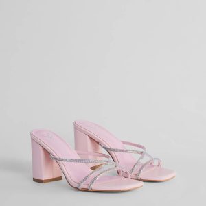 Touch Of Glam Rhinestone Strappy Block Heel Mules