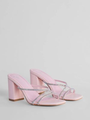 Touch Of Glam Rhinestone Strappy Block Heel Mules