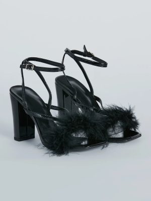 Fabulous Strut Marabou Strappy Block Heels