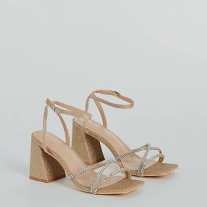 So Speechless Glitter Strappy Block Heels