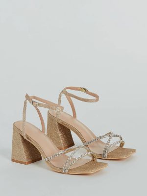 So Speechless Glitter Strappy Block Heels