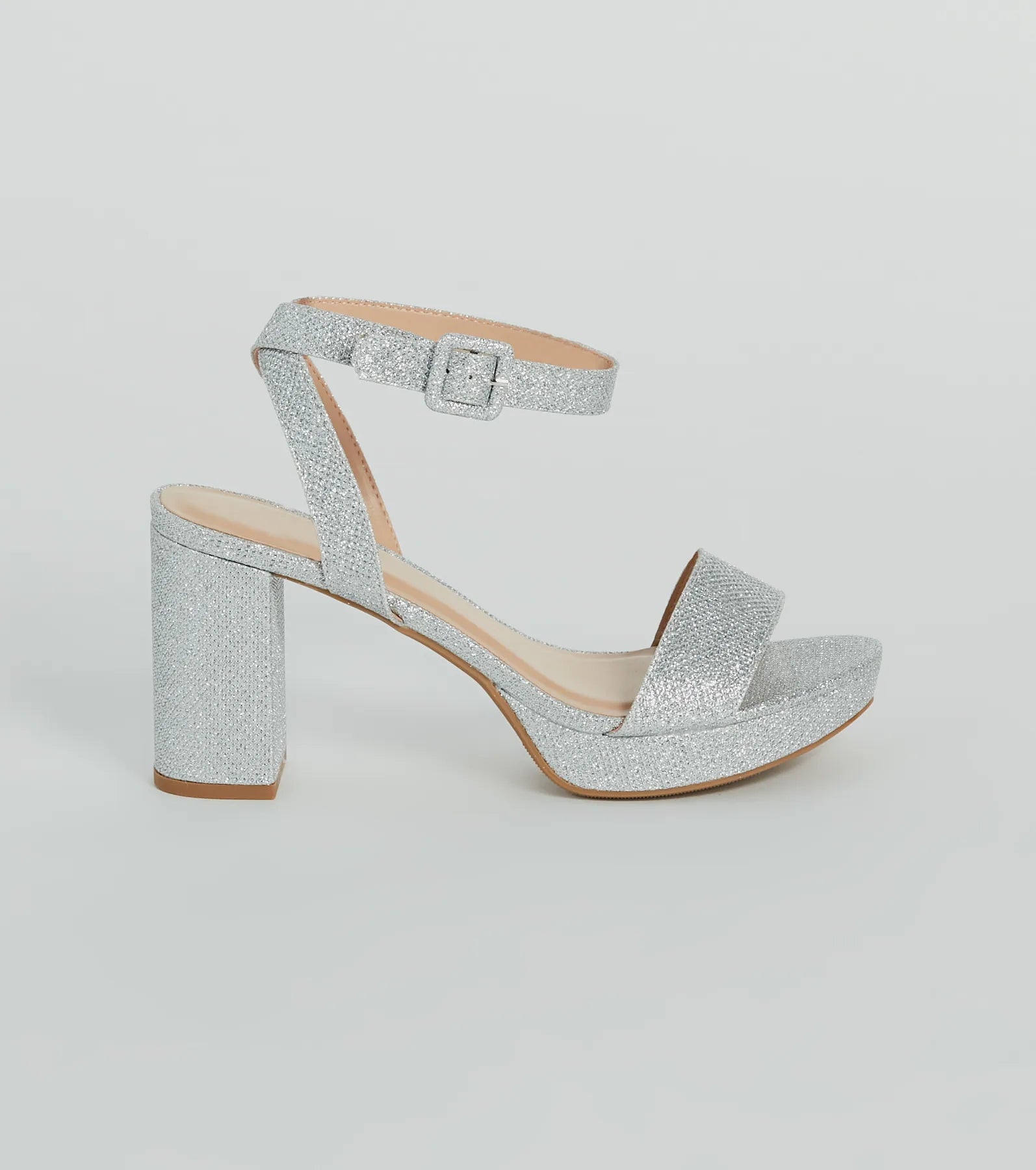 Dressed To Dazzle Glitter Mesh Platform Block Heels - Image 2