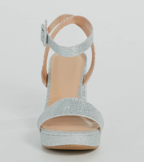 Dressed To Dazzle Glitter Mesh Platform Block Heels - Image 3