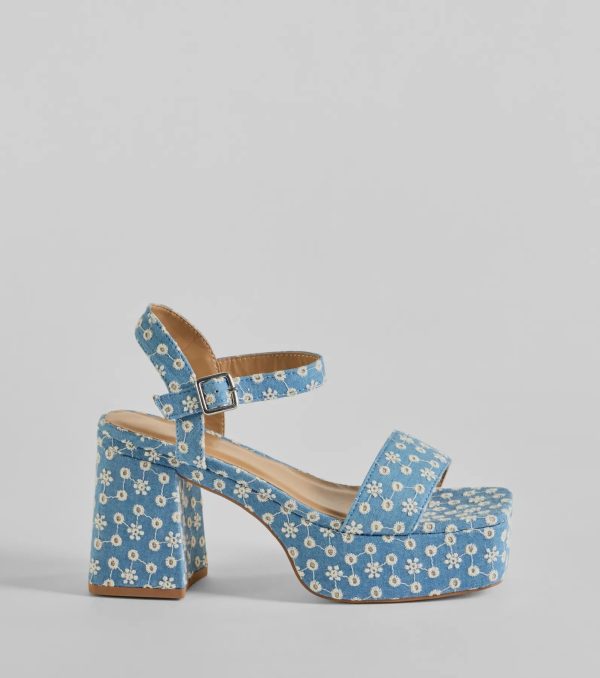 Darling Daisy Platform Denim Block Heels - Image 2