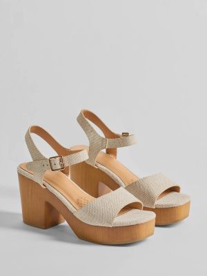 Step Into Summer Linen Wooden Platform Heels