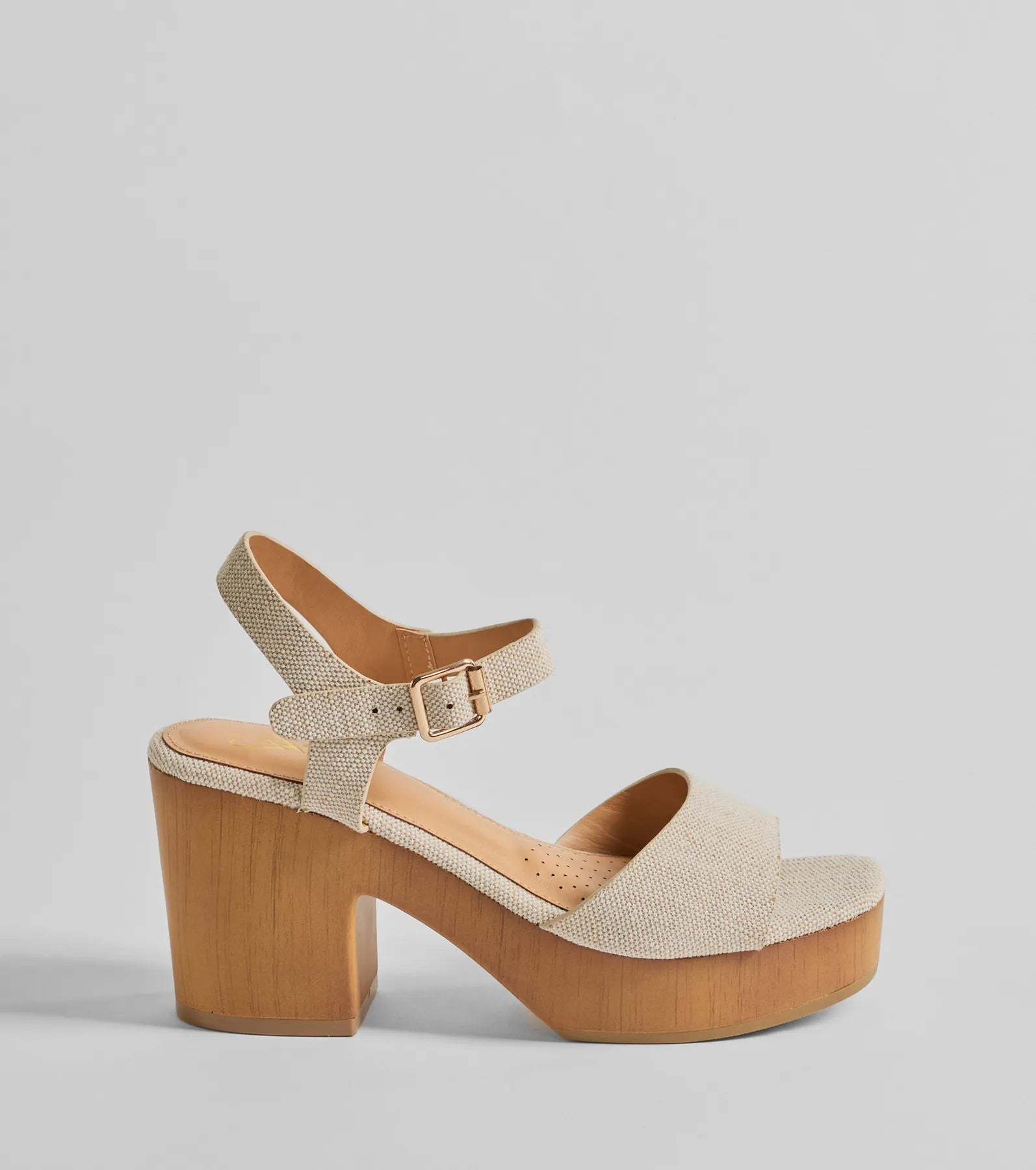 Step Into Summer Linen Wooden Platform Heels - Image 2