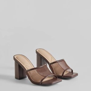 Desk To Dates Mesh Faux Leather Block Heels