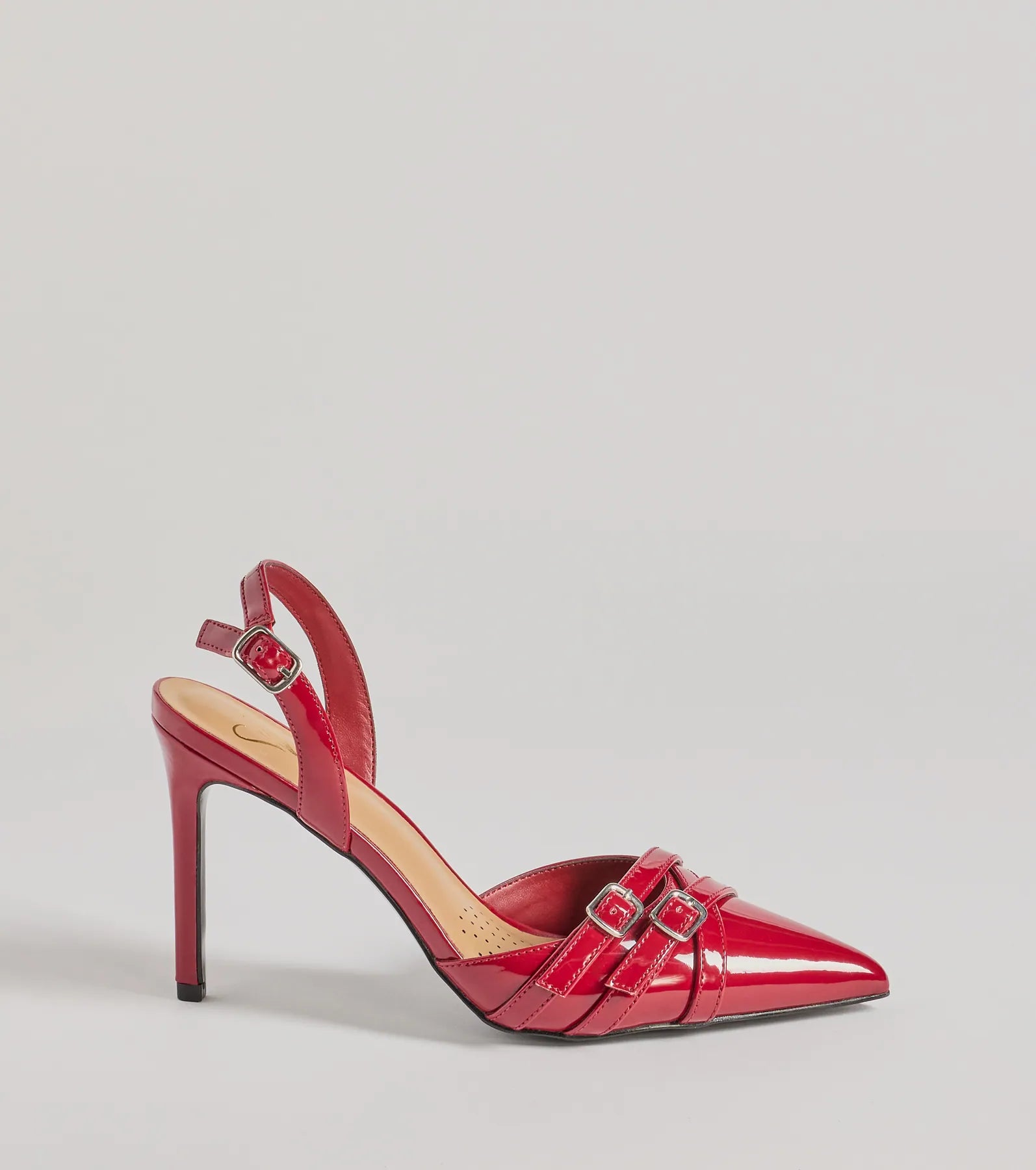 Sleek Buckle Strap Sling-Back Stiletto Pumps - Image 2