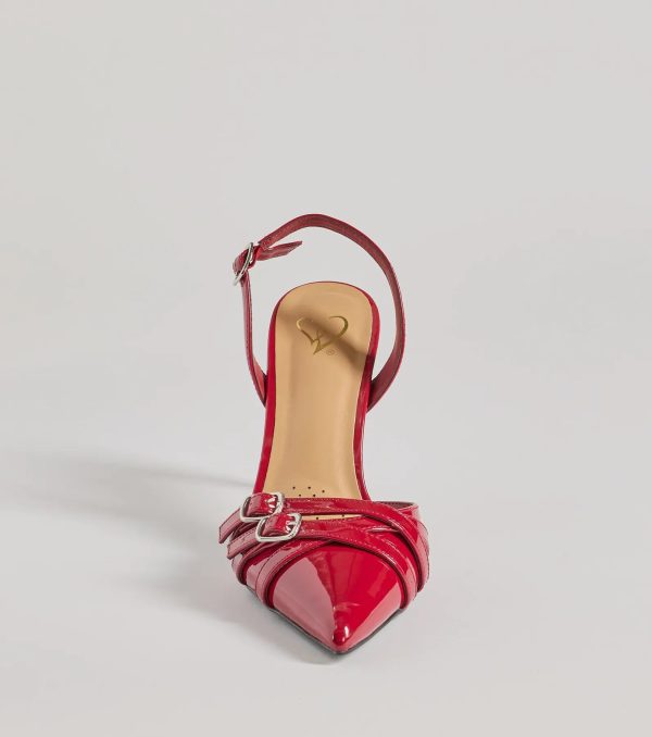 Sleek Buckle Strap Sling-Back Stiletto Pumps - Image 3