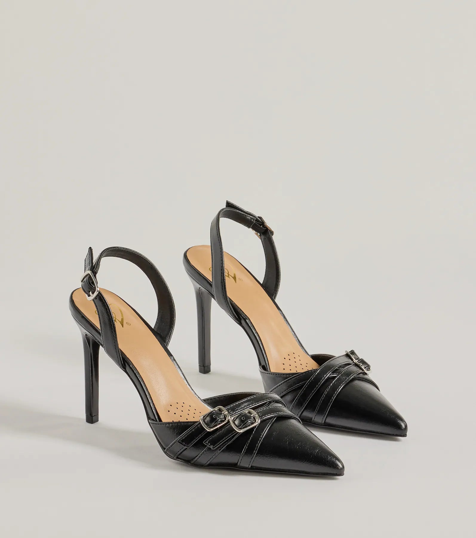Sleek Buckle Strap Sling-Back Stiletto Pumps - Image 6