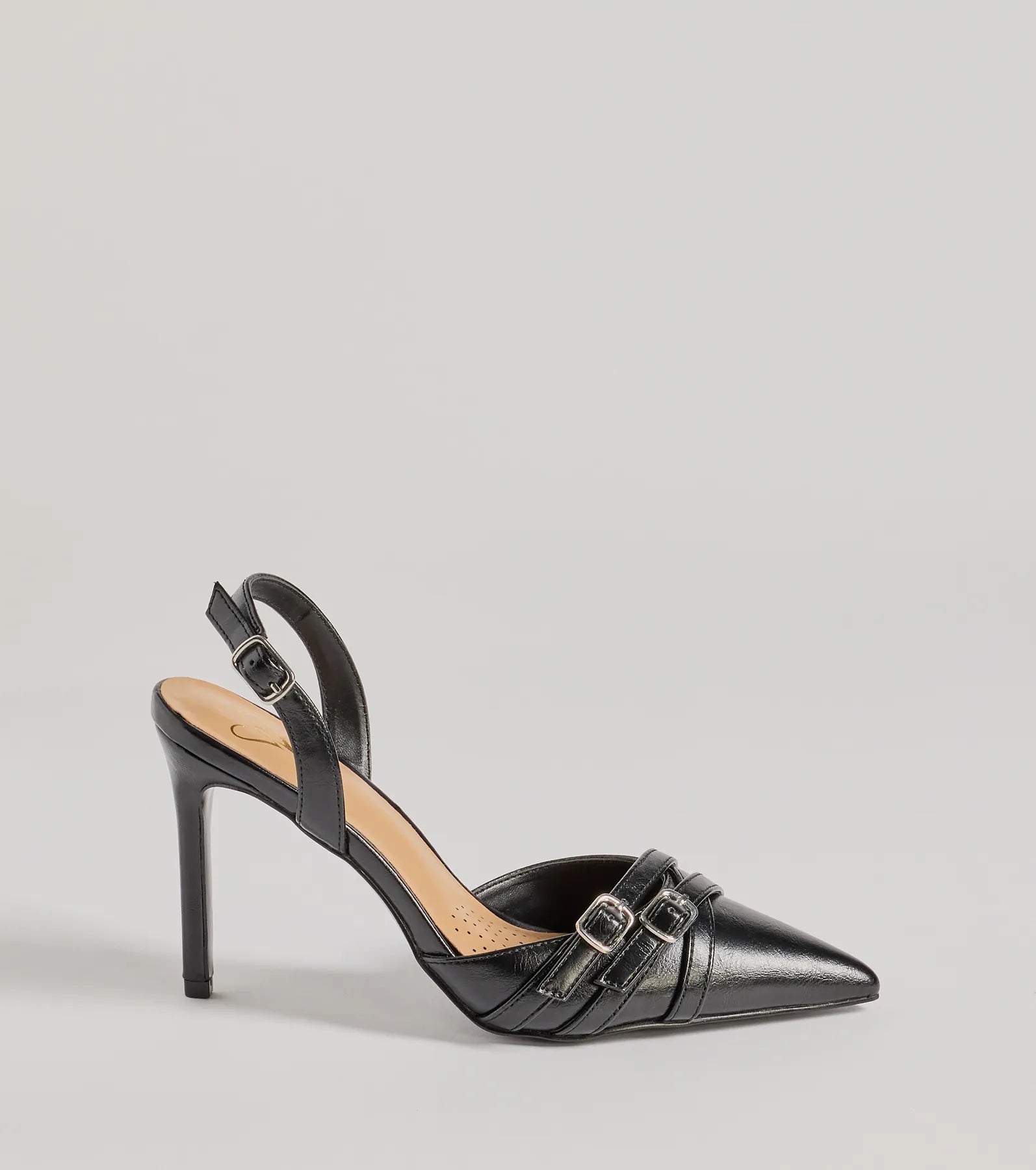 Sleek Buckle Strap Sling-Back Stiletto Pumps - Image 7