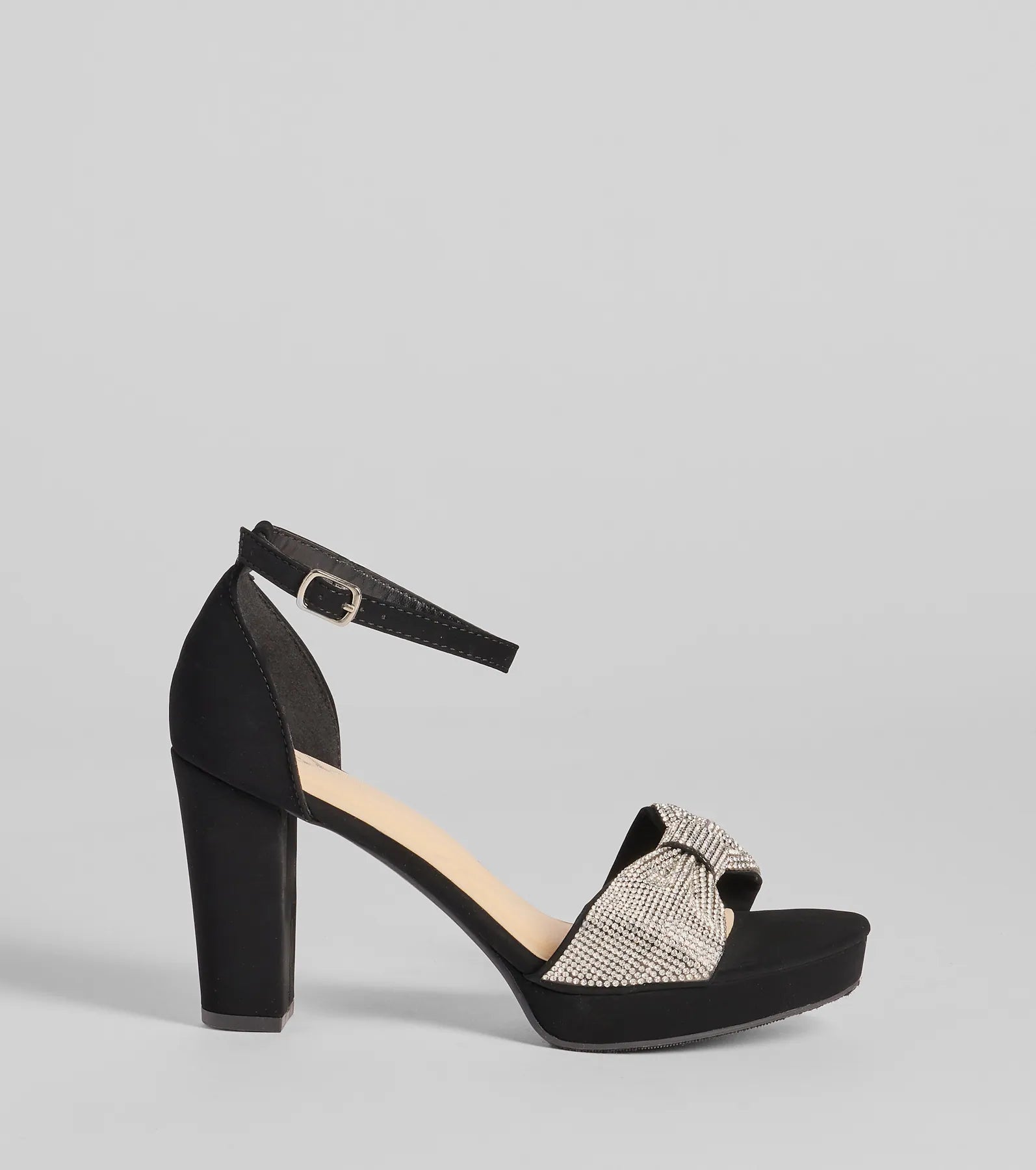 Gift Of Glam Rhinestone Bow Strap Platform Heels - Image 2