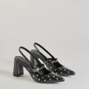 Chic Studded Faux Leather Sling-Back Pumps
