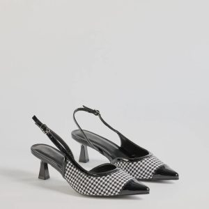 Pattern Play Houndstooth Sling-Back Kitten Heel Pumps