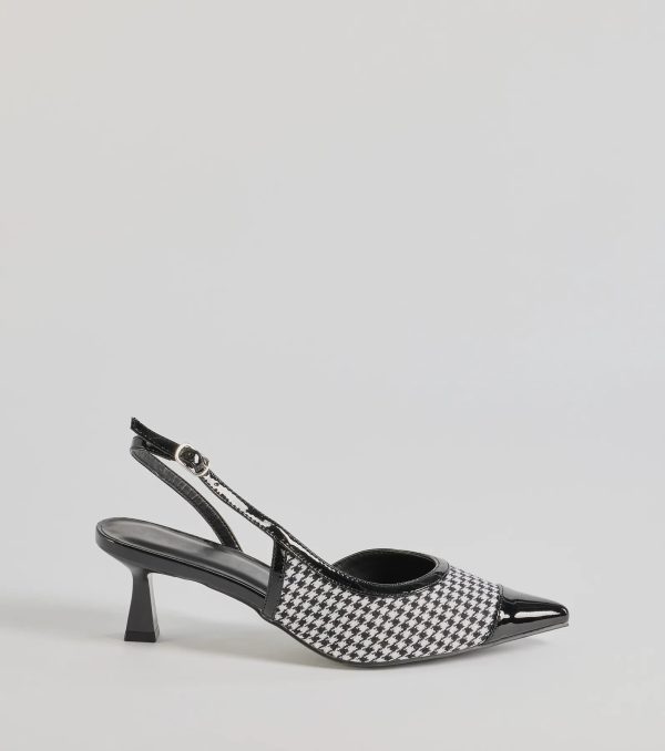 Pattern Play Houndstooth Sling-Back Kitten Heel Pumps - Image 2
