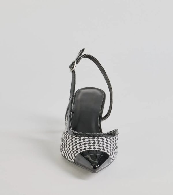 Pattern Play Houndstooth Sling-Back Kitten Heel Pumps - Image 3
