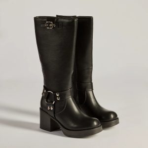 Sleek Strut Under-The-Knee Moto Boots