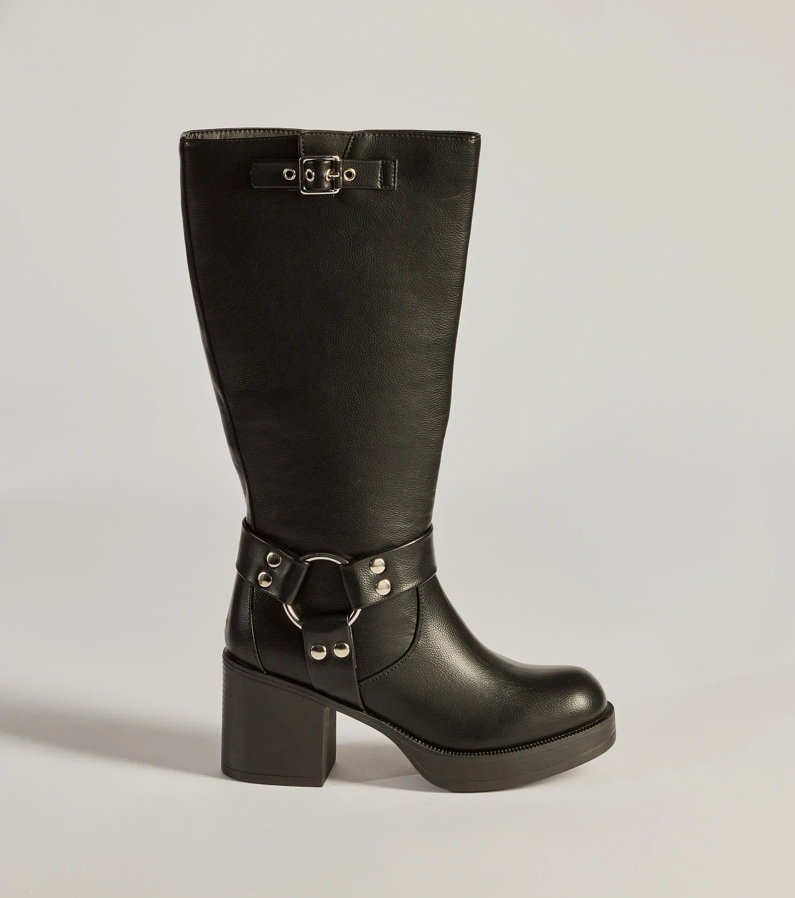 Sleek Strut Under-The-Knee Moto Boots - Image 2