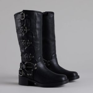 Totally Edgy Buckled Square Toe Boots